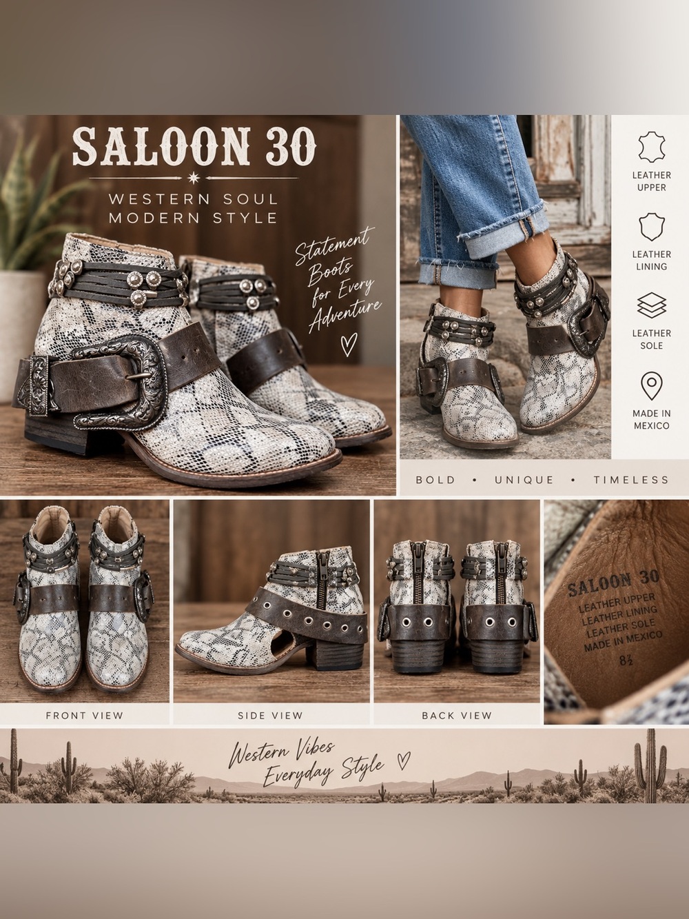 Freebird Saloon Snakeskin Print Western Ankle Boots Leather Buckle Booties